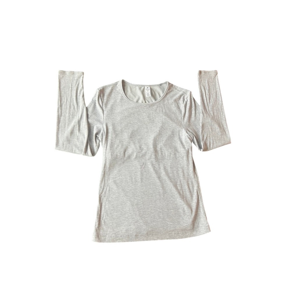 Yogalicious Heavenly Rib Kathleen Long Sleeve Top Grey Shelf Bra Size L (0988)